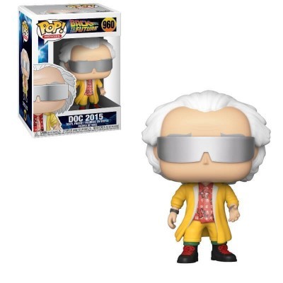 Figura Funko Pop! Doc 2015 com óculos prateados e casaco amarelo
