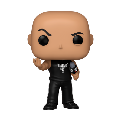 Figura Funko Pop de lutador com t-shirt preta e microfone WWE