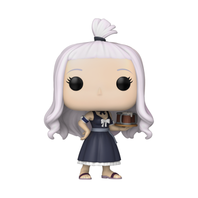 Figura Funko Pop com cabelo branco e vestido azul escuro segurando bandeja com cerveja
