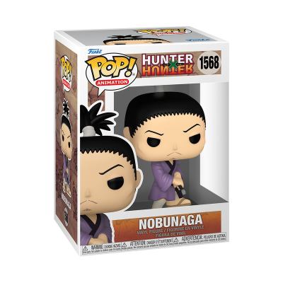 Figura Funko Pop! da personagem Nobunaga da série Hunter x Hunter na caixa