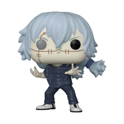 Figura Funko Pop da personagem com cabelo azul e cicatrizes no rosto