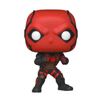 Figura Funko Pop Deadpool vermelho e preto em pose de combate