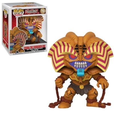 Figura Funko Pop! Exodia the Forbidden One, castanha e vermelha, com embalagem ao lado
