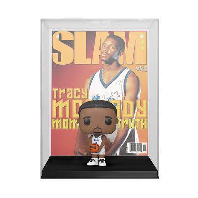 Figura Funko Pop de jogador de basquetebol Tracy McGrady à frente de capa da revista SLAM