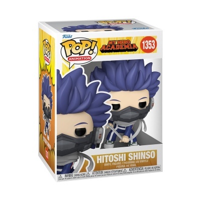 Figura Funko Pop! Hitoshi Shinso My Hero Academia cabelo azul e máscara cinzenta na caixa