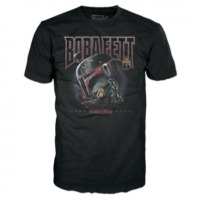 T-shirt preta com estampa do Boba Fett e texto Mandalorian