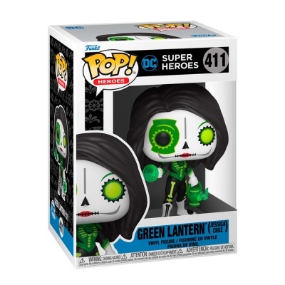 Funko POP Green Lantern Jessica Cruz em caixa branca com preto e azul