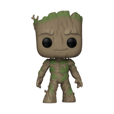 Figura de Funko Pop de Groot castanho claro com detalhes verdes e olhos negros