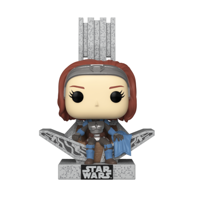 Figura POP vinyl da personagem feminina de Star Wars sentada num trono cinza com base 'STAR WARS'
