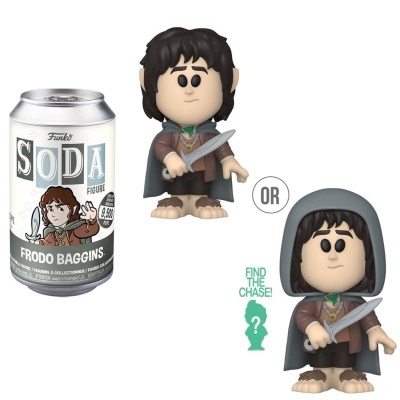 Figuras Funko Soda Frodo Baggins e embalagem em forma de lata