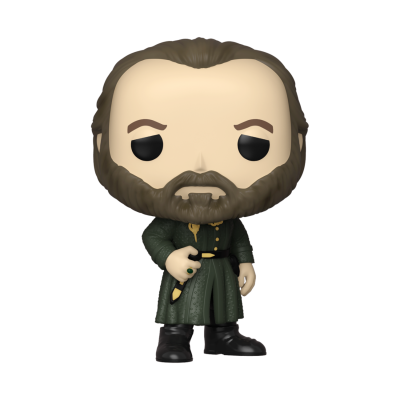 Figura Funko Pop masculina com casaco verde e adaga dourada