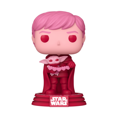 Figura Pop Star Wars em tons rosa com criatura e base vermelha