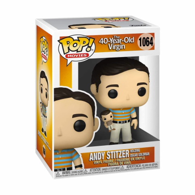 Funko Pop! de Andy Stitzer de 40-Year-Old Virgin na caixa