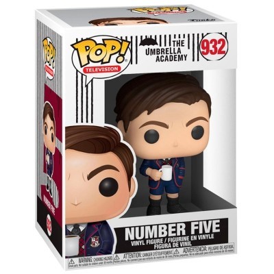 Figura de vinil Number Five da série The Umbrella Academy na embalagem