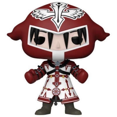 Figura colecionável Funko Pop com capacete vermelho e roupa branca e vermelha