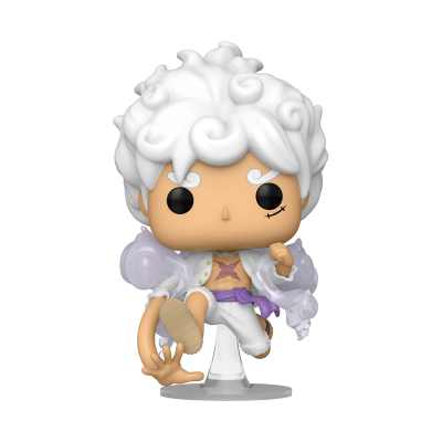 Figura Funko Pop com cabelo branco e roupa branca com detalhe lilás