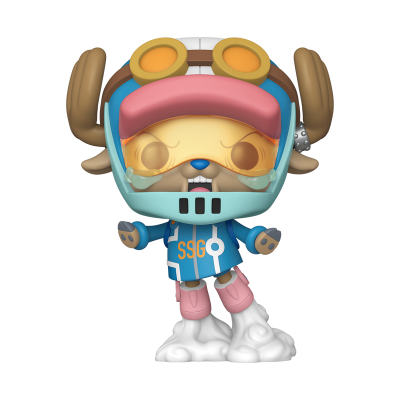 Figura Funko Pop de personagem com capacete azul claro e viseira laranja