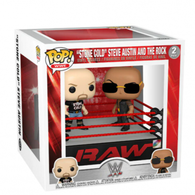 Caixa Funko Pop! WWE com Stone Cold Steve Austin e The Rock em ringue