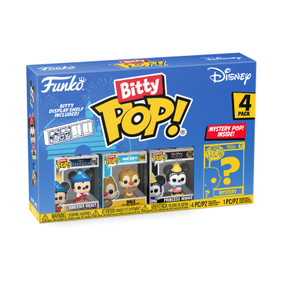 Caixa Funko Pop! Bitty com 4 figuras colecionáveis Disney e espaço de exposição incluído