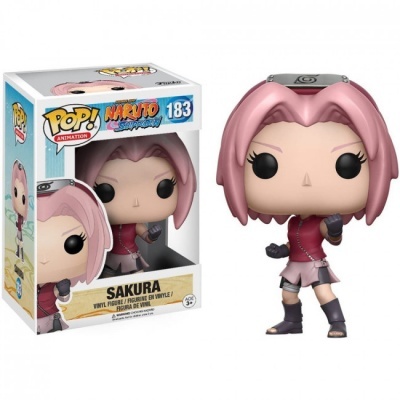 Boneco POP! Sakura de Naruto Shippuden em vinil junto à caixa da embalagem