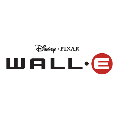 Logótipo do filme WALL·E da Disney Pixar com letras pretas e círculo vermelho com 'E' branco