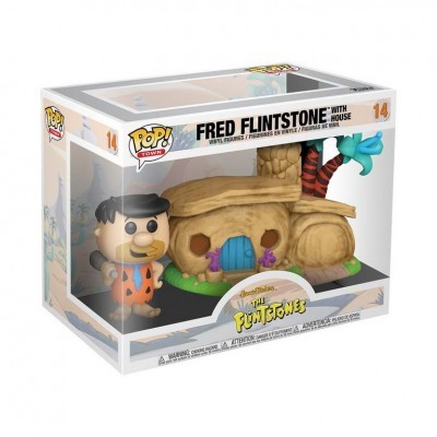 Boneco Funko Pop! Fred Flintstone com Casa dos Flintstones em embalagem transparente.