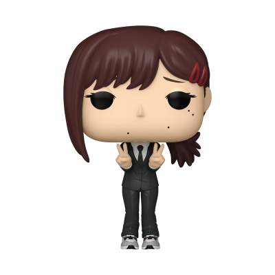 Figura Funko Pop com cabelo castanho e fato cinza-escuro
