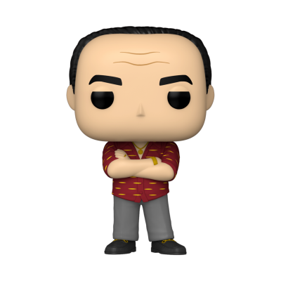 Figura Funko Pop com camisa vermelha e calças cinza.