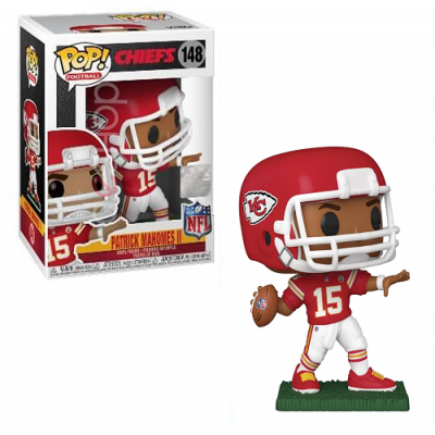Figura Funko Pop Patrick Mahomes Kansas City Chiefs com capacete vermelho e camisola nº15