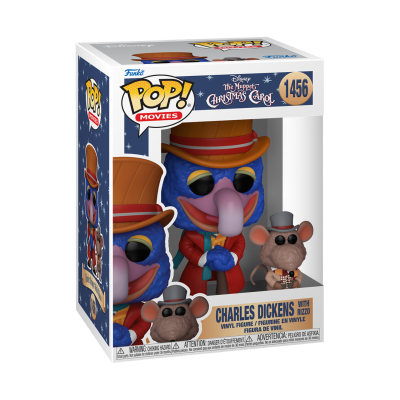 Funko Pop de Charles Dickens com rato Nizzo em caixa