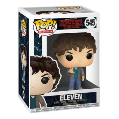 Figura Funko Pop! Eleven da série Stranger Things numa embalagem branca com logótipos e número 545