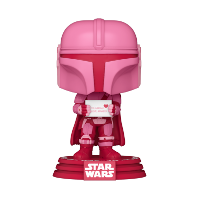 Figura Funko Pop Mandaloriano rosa e vermelho com cartão e base Star Wars