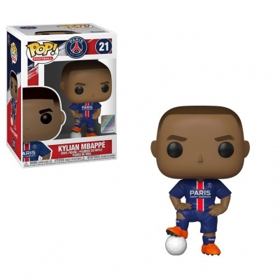 Figura Funko Pop Kylian Mbappé com uniforme do Paris Saint-Germain e bola branca