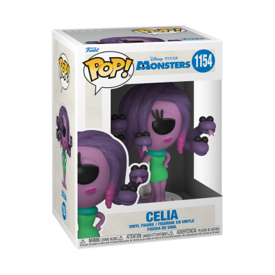 Figura Pop! Celia de Monsters, vestido verde, pele e cabelo roxo, na embalagem