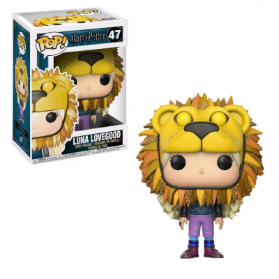 Figurinha Pop! Luna Lovegood de Harry Potter com pele de leão e caixa