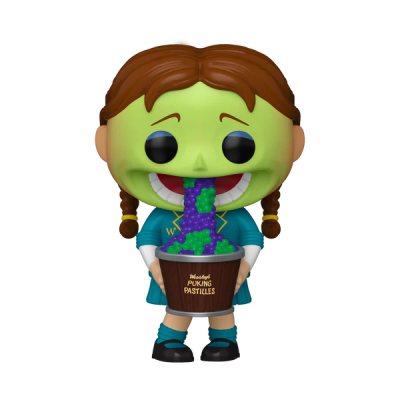 Figura Funko Pop de rapariga com rosto verde a vomitar pastilhas mágicas