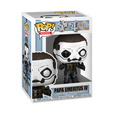 Figura Funko Pop! Papa Emeritus IV na caixa de vidro com marcações e texto