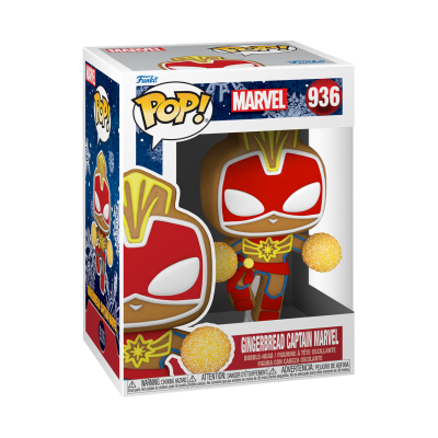 Figura Funko Pop Gingerbread Captain Marvel na caixa