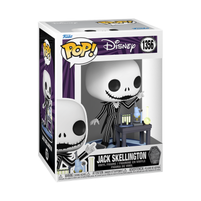 Funko Pop! de Jack Skellington em caixa com fundo translúcido