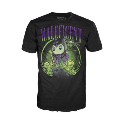 T-shirt preta com estampa da personagem Maléfica em verde e roxo
