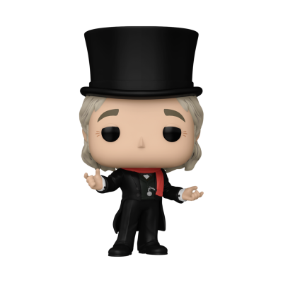 Figura Funko Pop com cartola preta e fato preto, cabelo cinzento
