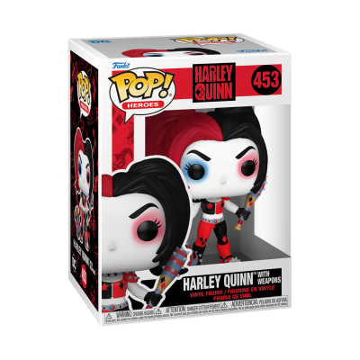 Funko Pop! Harley Quinn com armas, número 453, na caixa