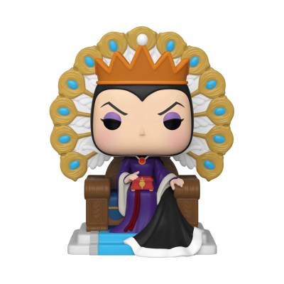 Figura Funko Pop da Rainha Má sentada com coroa e manto com leque colorido