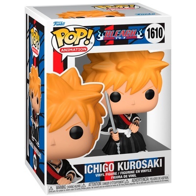 Funko Pop! de Ichigo Kurosaki da série Bleach em caixa branca com janela