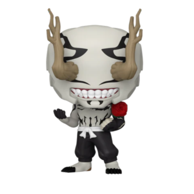 Figura estilizada em vinil com chifres e uma rosa vermelha