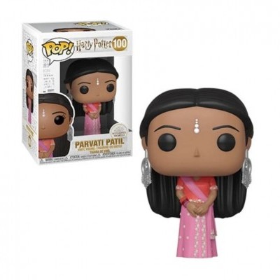 Figura Funko Pop! de Parvati Patil com sari rosa e cabelo preto ao lado da caixa da embalagem