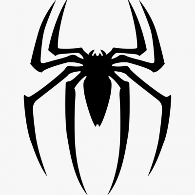 Logótipo de aranha preto estilizada em fundo branco