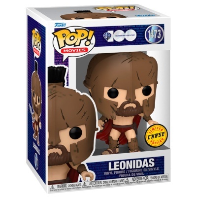 Figura Funko Pop Leonidas com capacete castanho e capa vermelha na caixa