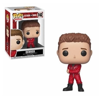 Funko Pop! Denver La Casa de Papel com embalagem branca e vermelha