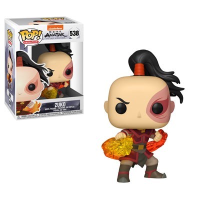 Figura POP! Animation de Zuko da série Avatar The Last Airbender com cicatriz, roupa vermelha e efeito de chamas.